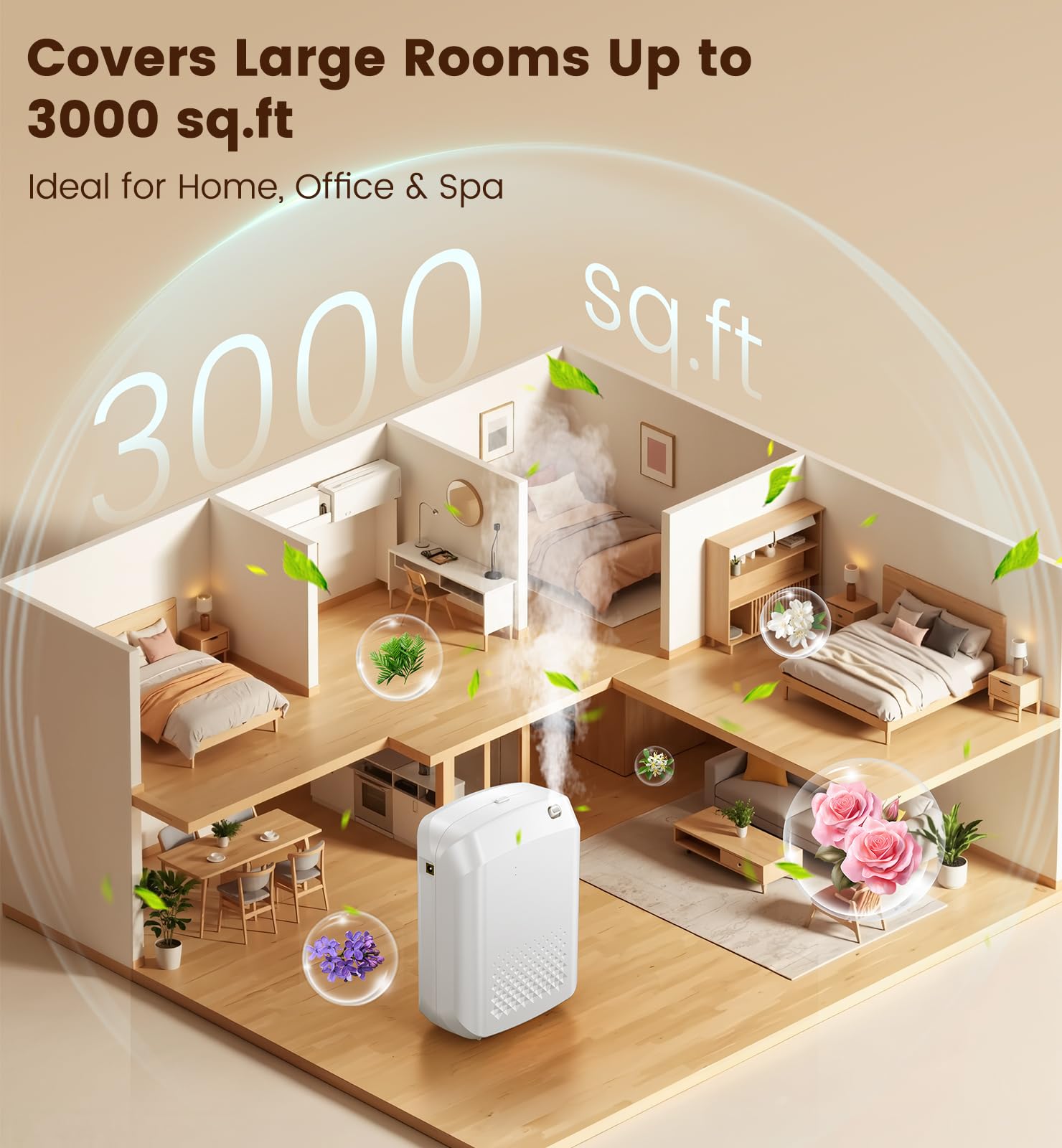 XEITIN difusor sin agua con cobertura de 279 m2, ideal para hogares grandes