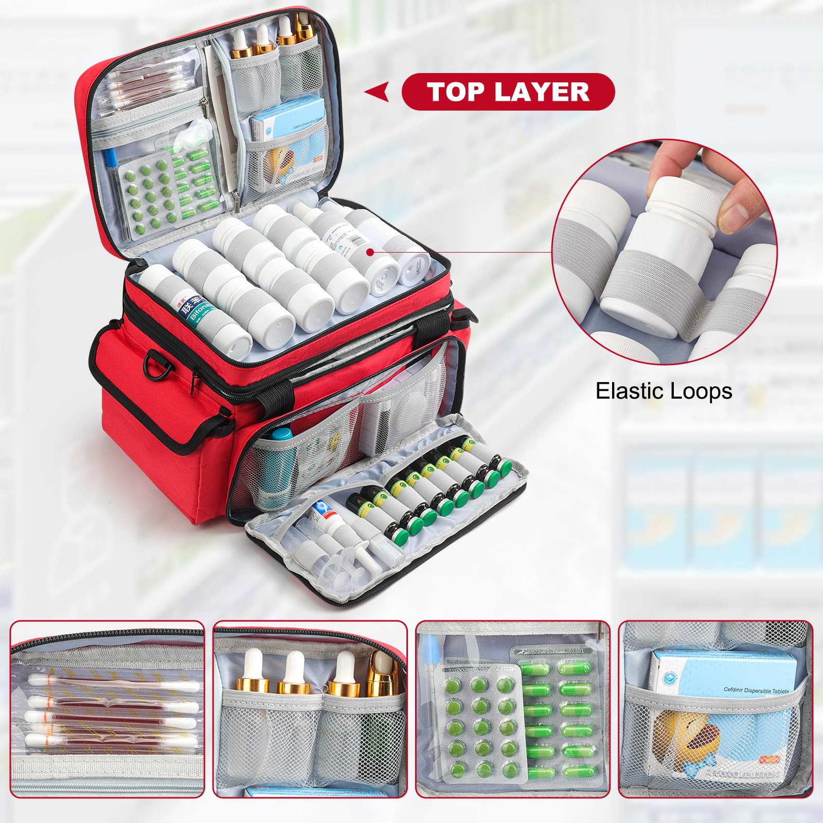 XHGWJSX bolsa con alta capacidad para medicamentos, vitaminas y suministros de emergencia.