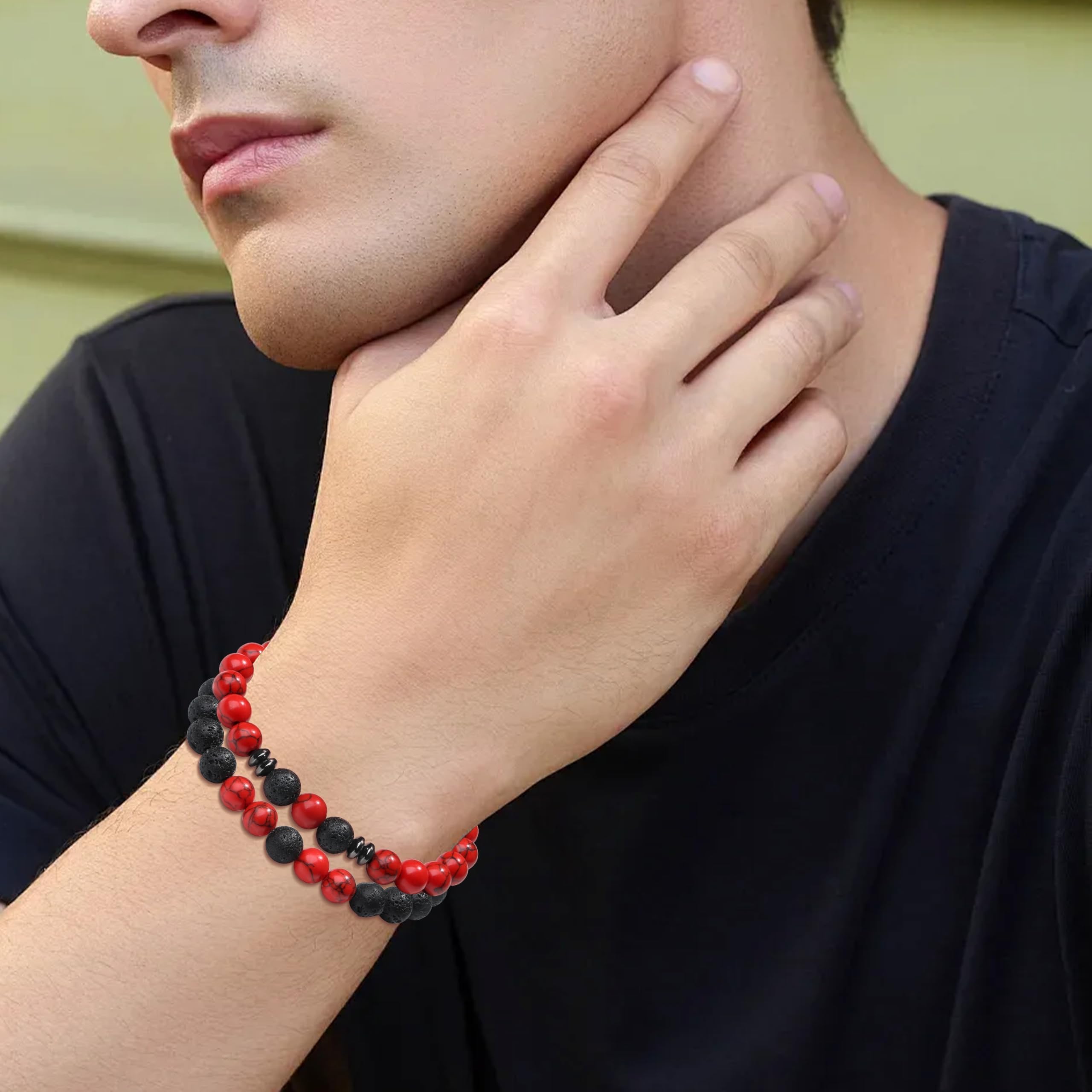 Pulsera XIANNVXI con cuentas ágata negra mate para look masculino