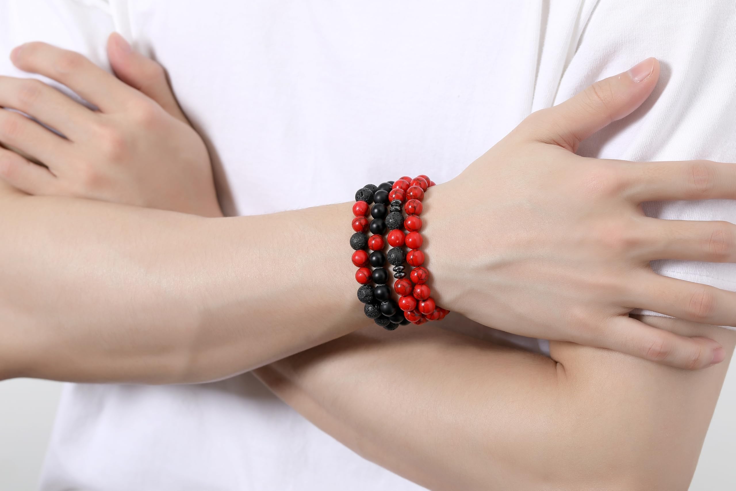 XIANNVXI pulsera masculina 8mm rojo-negro, diseño elástico