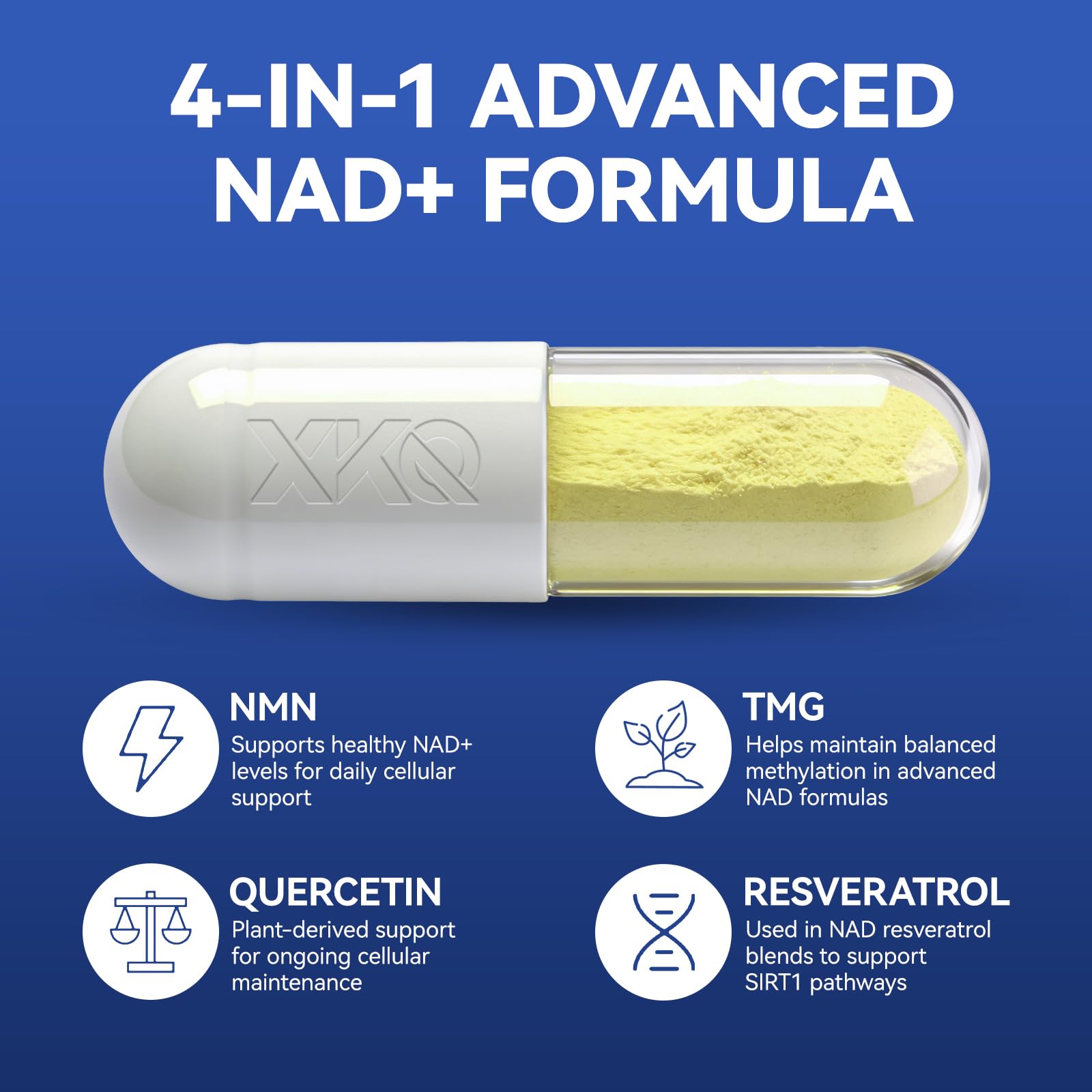 XKQ NAD etiqueta frontal con claridad de ingredientes.