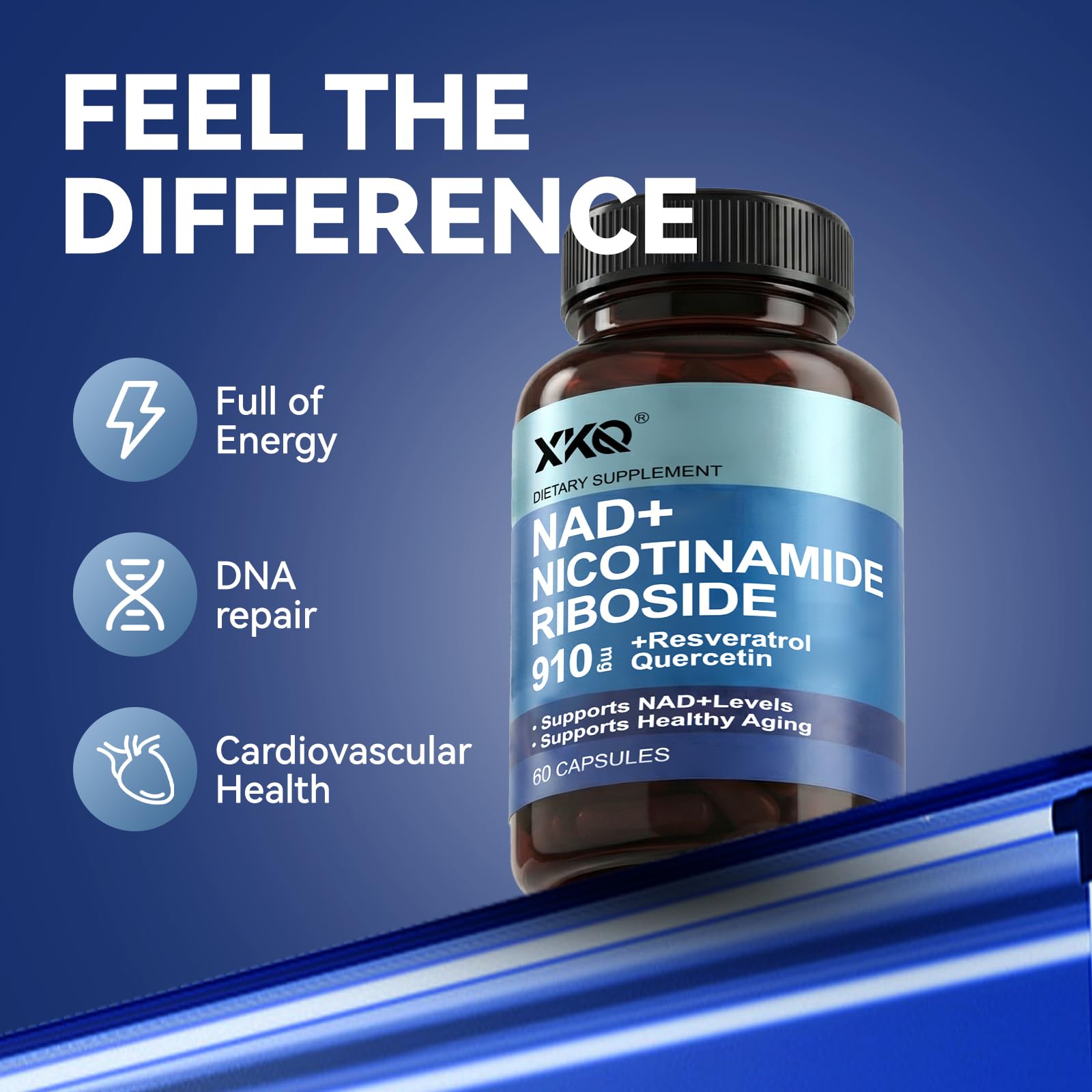 XKQ NAD ingredientes liposomales, fórmula estable para absorción.