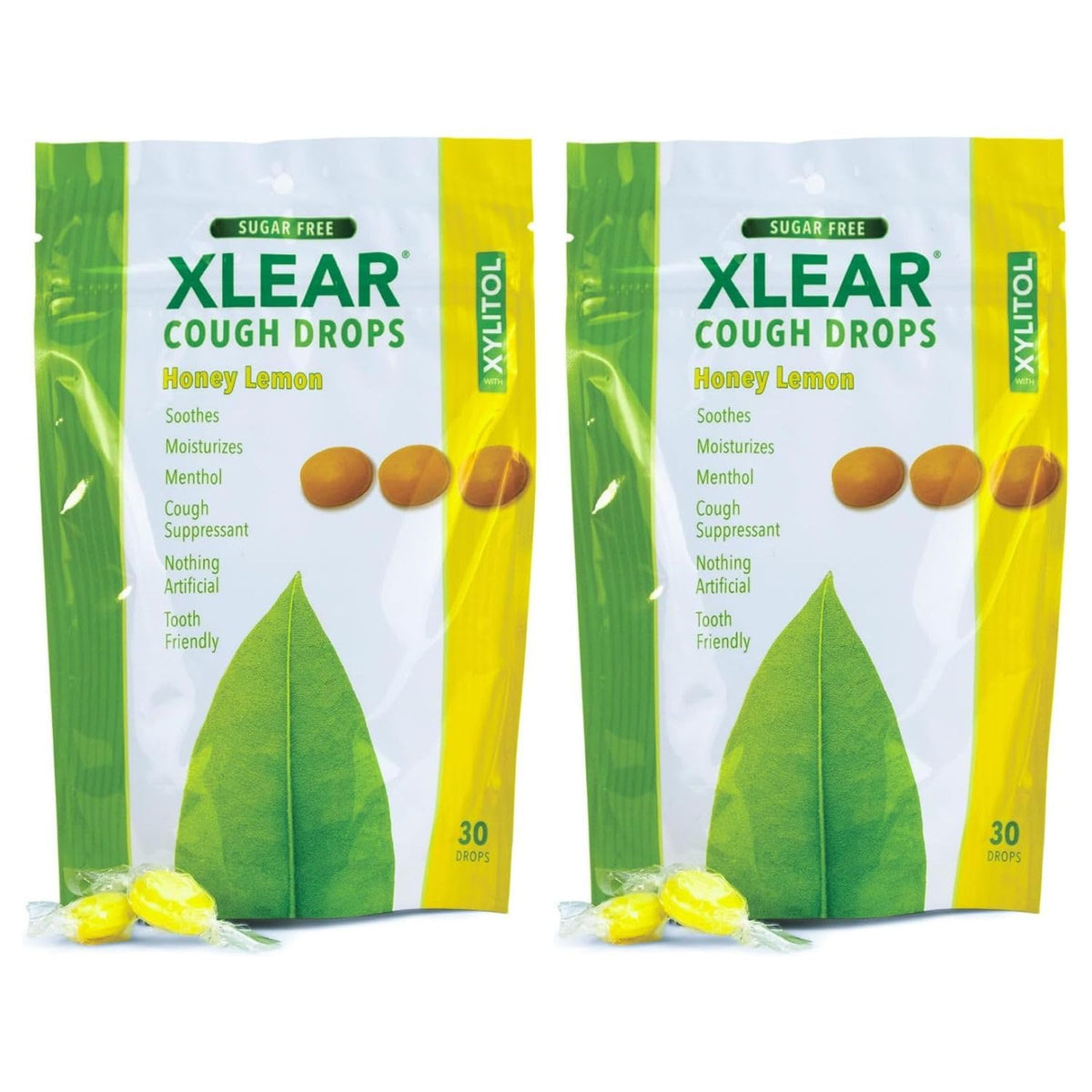 Xlear pastillas de xilitol sin azúcar en empaque, ideal para aliviar la irritación de garganta.