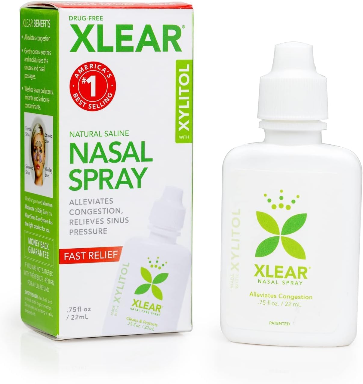 Xlear spray nasal en botella de 0,75 oz para hidratación suave y uso diario