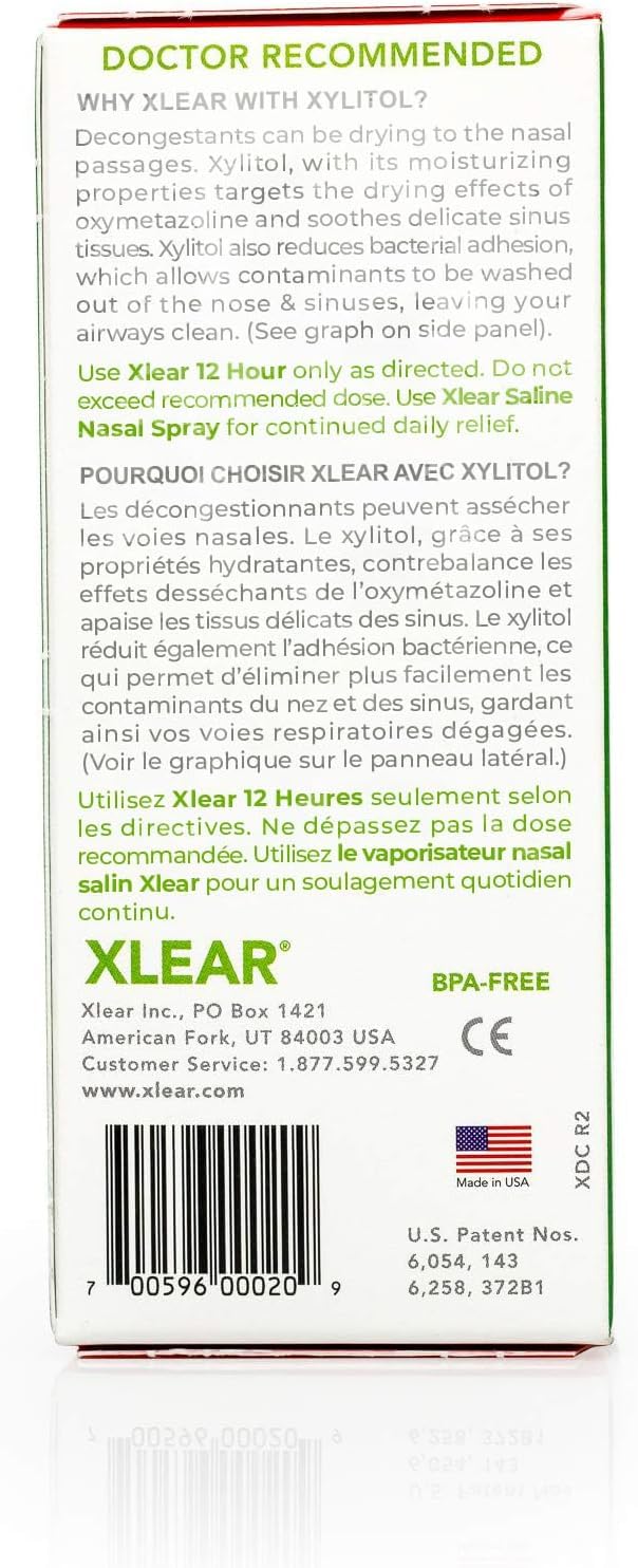 Xlear spray nasal con pulverizador ergonómico facilita la aplicación diaria.