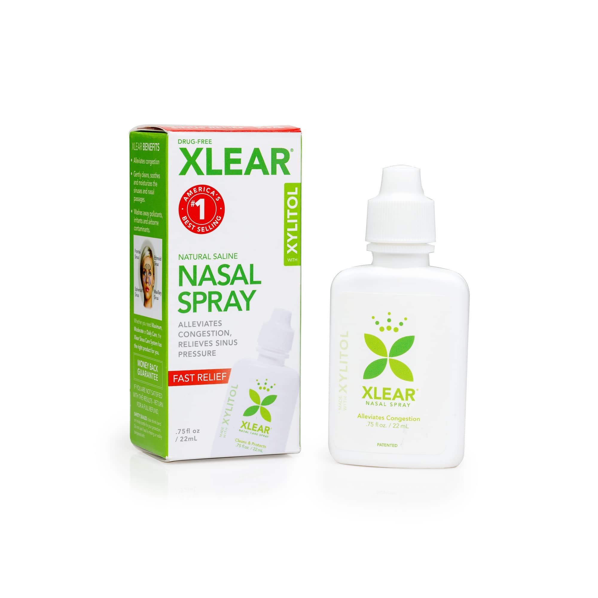 Spray nasal salino de Xlear para limpieza suave de vías nasales.