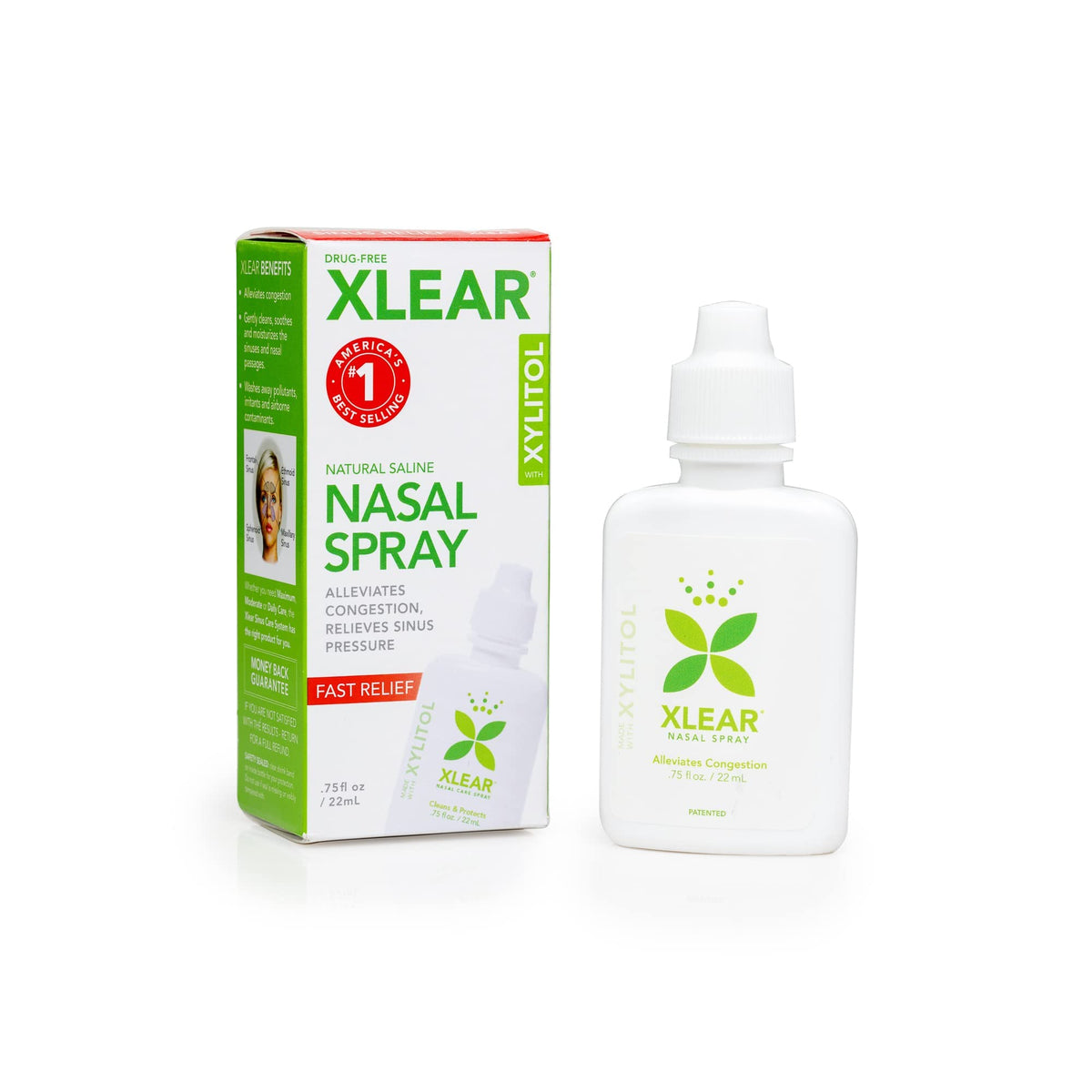 Spray nasal salino de Xlear para limpieza suave de vías nasales.