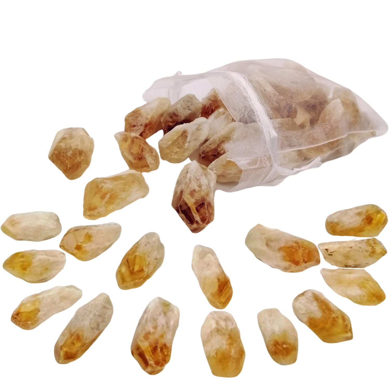 XMHOME Citrino punta cristal crudo frente, ideal para decoración suave y meditaciones.