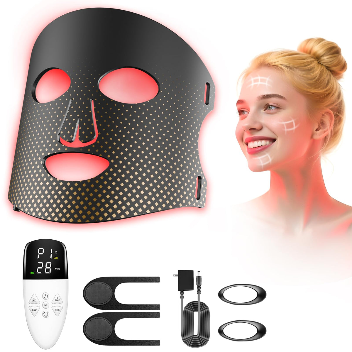 XMZXMZ mascarilla de luz roja facial con 660/850 nm para un aspecto más radiante.