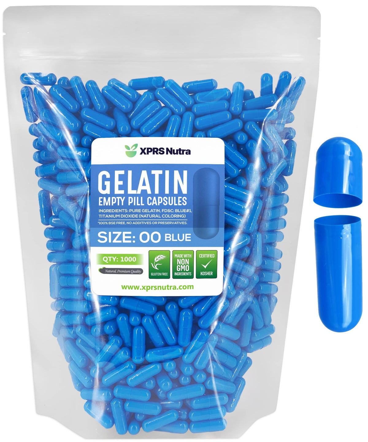 XPRS Nutra Size 00 cápsulas azules transparentes para rellenar con precisión