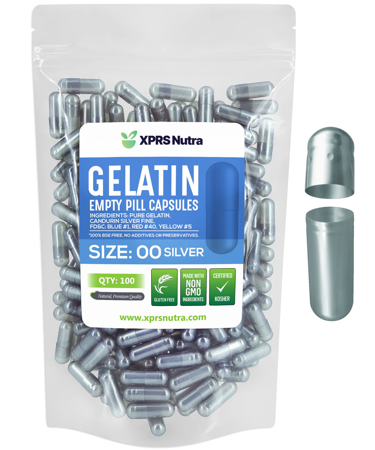Cápsulas gelatina tamaño 00 de XPRS Nutra, transparentes para relleno preciso.
