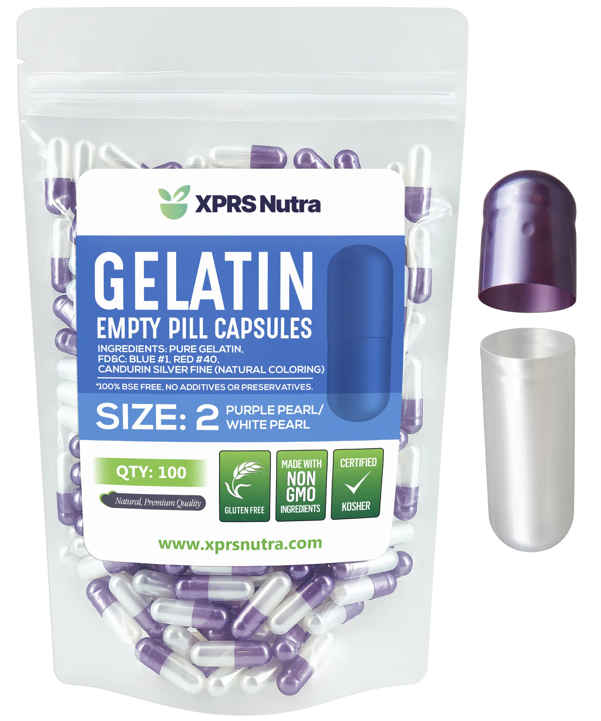 XPRS Nutra cápsulas vacías tamaño 2 en gelatina clara, fáciles de rellenar para suplementos.