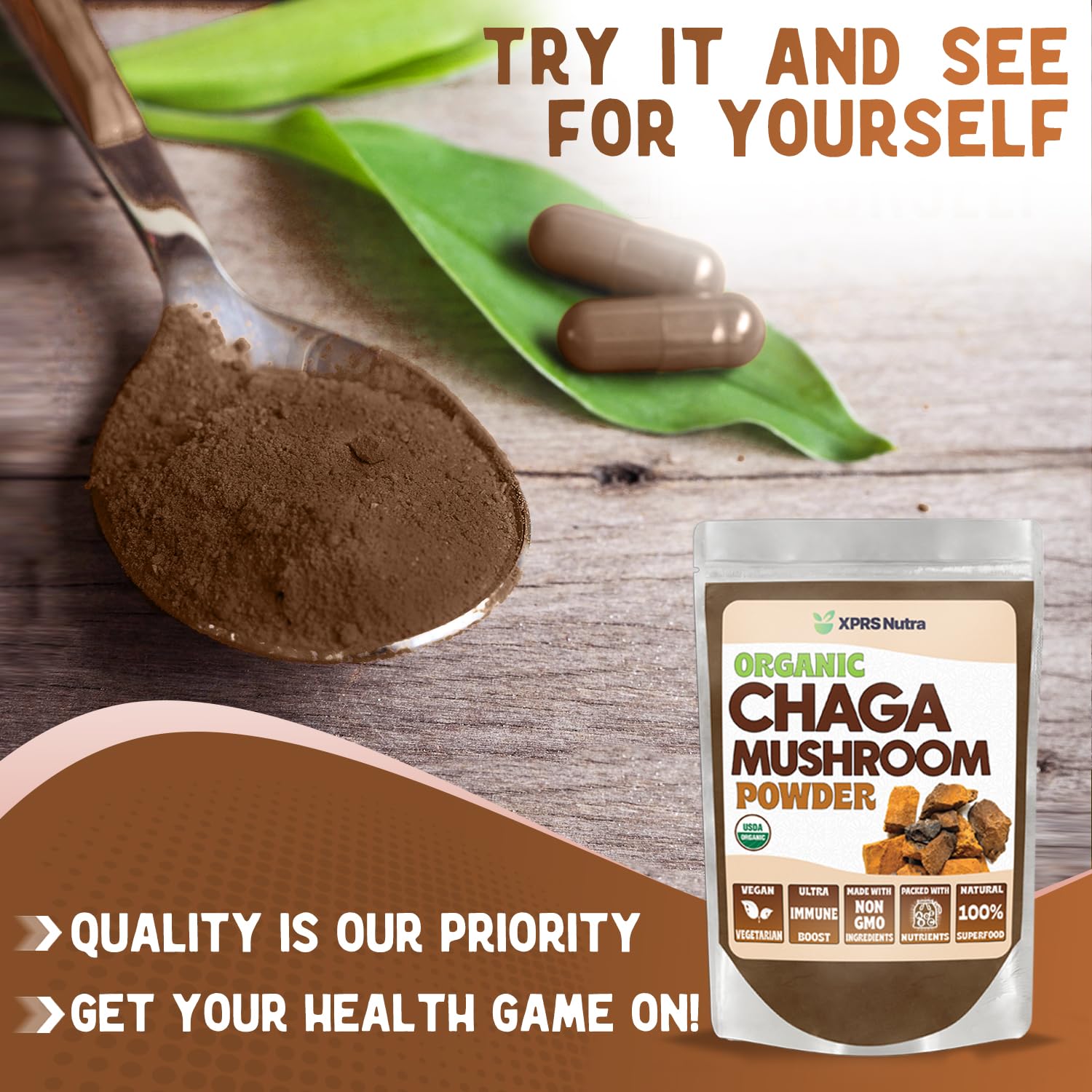 Aroma terroso de XPRS Nutra Chaga, ideal para rituales de relajación.