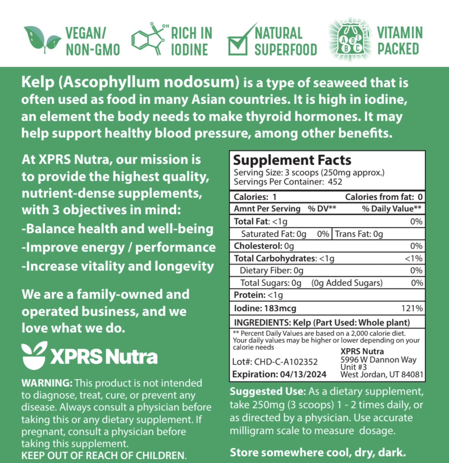 XPRS Nutra minerales e yodo del kelp, apoyo nutricional potencial.