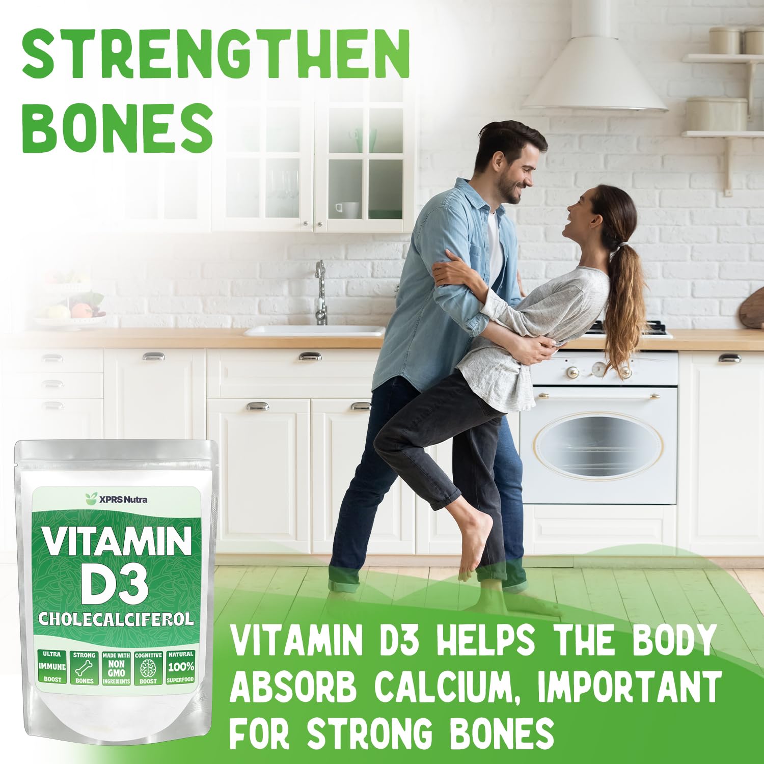 XPRS Nutra Vitamina D3 polvo sin sabor apoya la inmunidad.