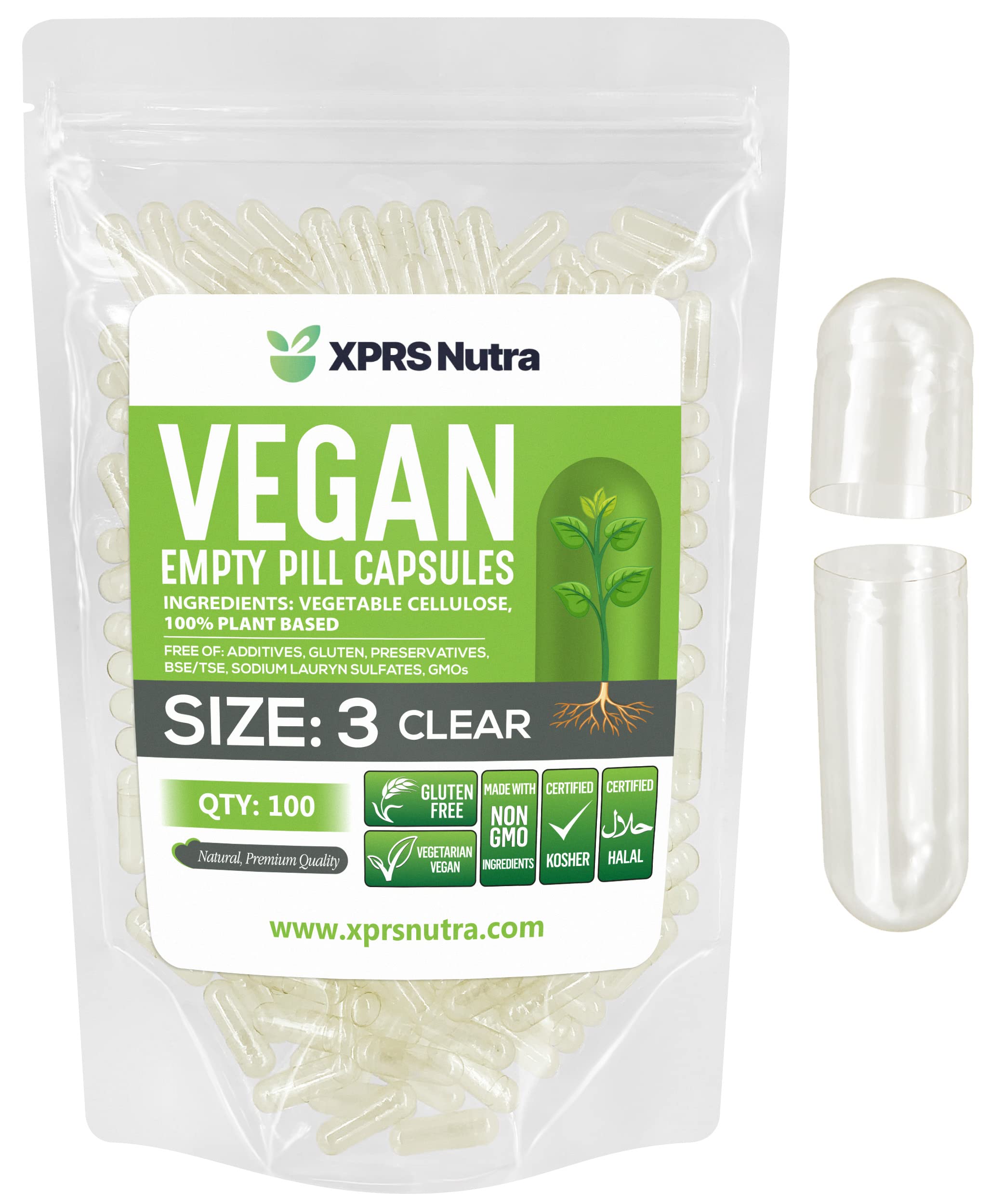 XPRS Nutra cápsulas vacías tamaño 3 claras para rellenar con tus suplementos