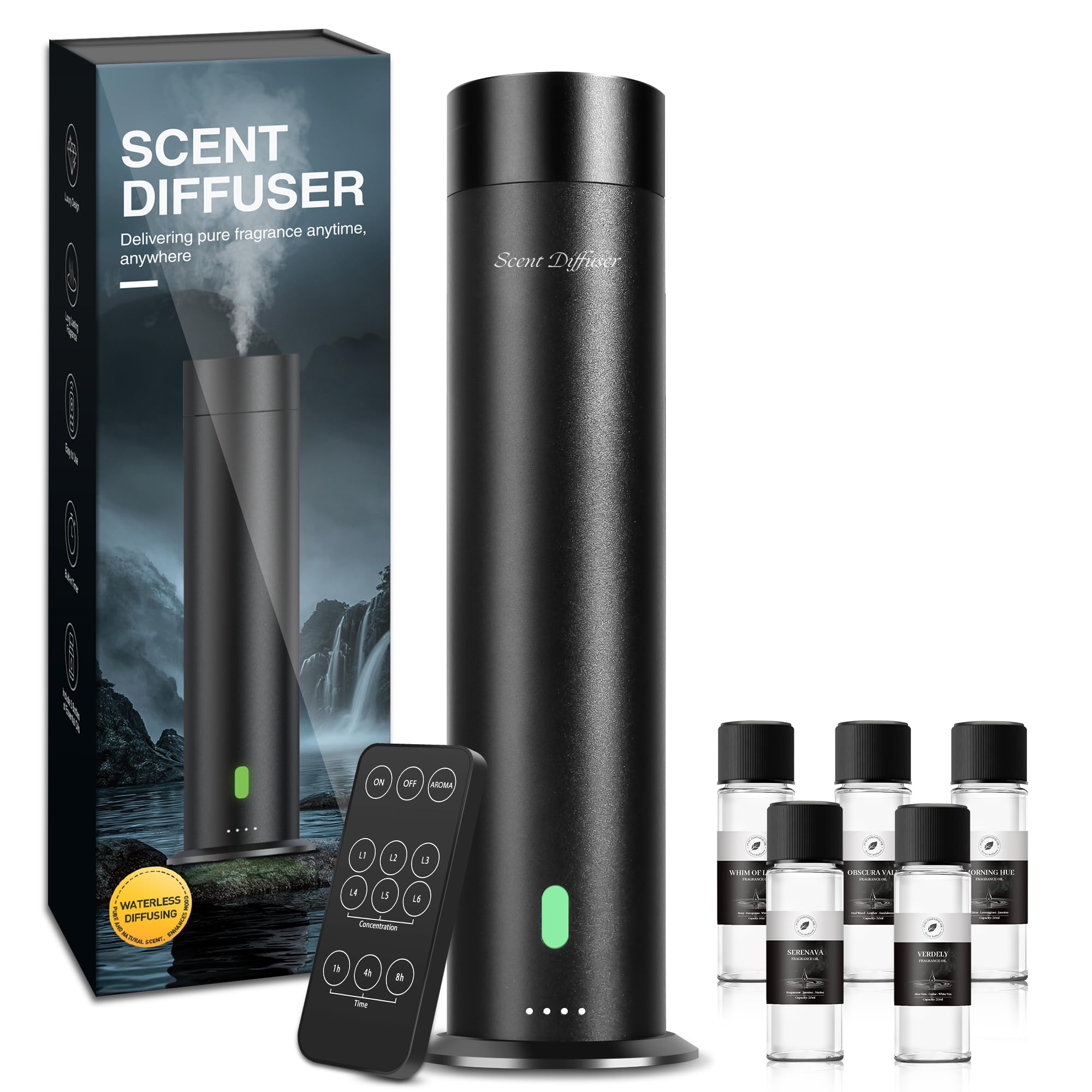 Difusor Xspidem sin agua en torre negra para ambientes elegantes.