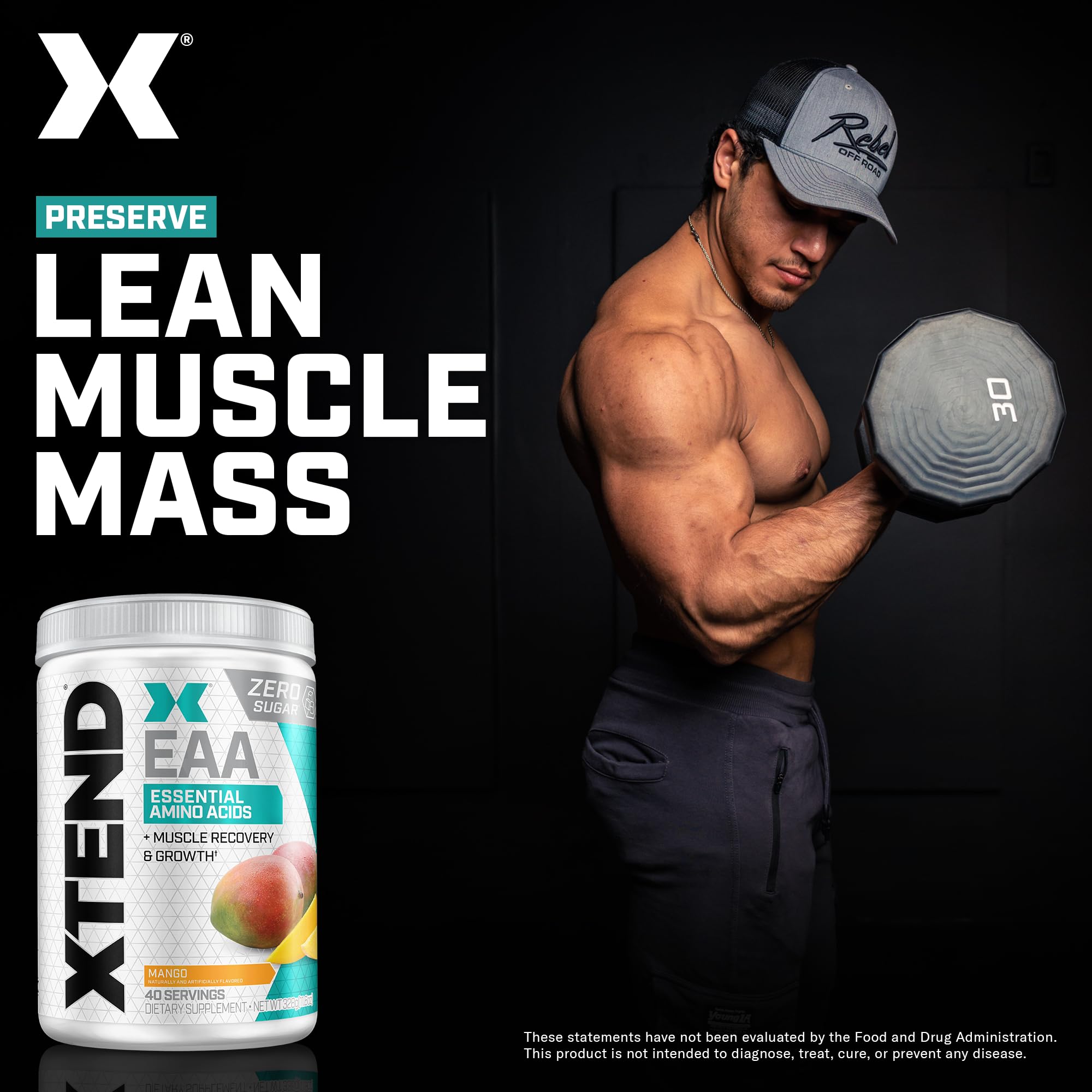 Etiqueta clara de Xtend Scivation EAA + BCAA con información de ingredientes