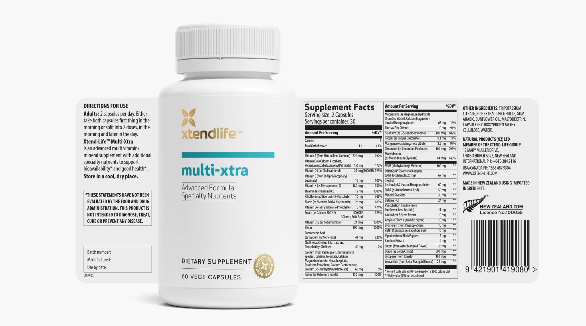 Xtendlife Multi-Xtra: ingredientes clave con alta biodisponibilidad.
