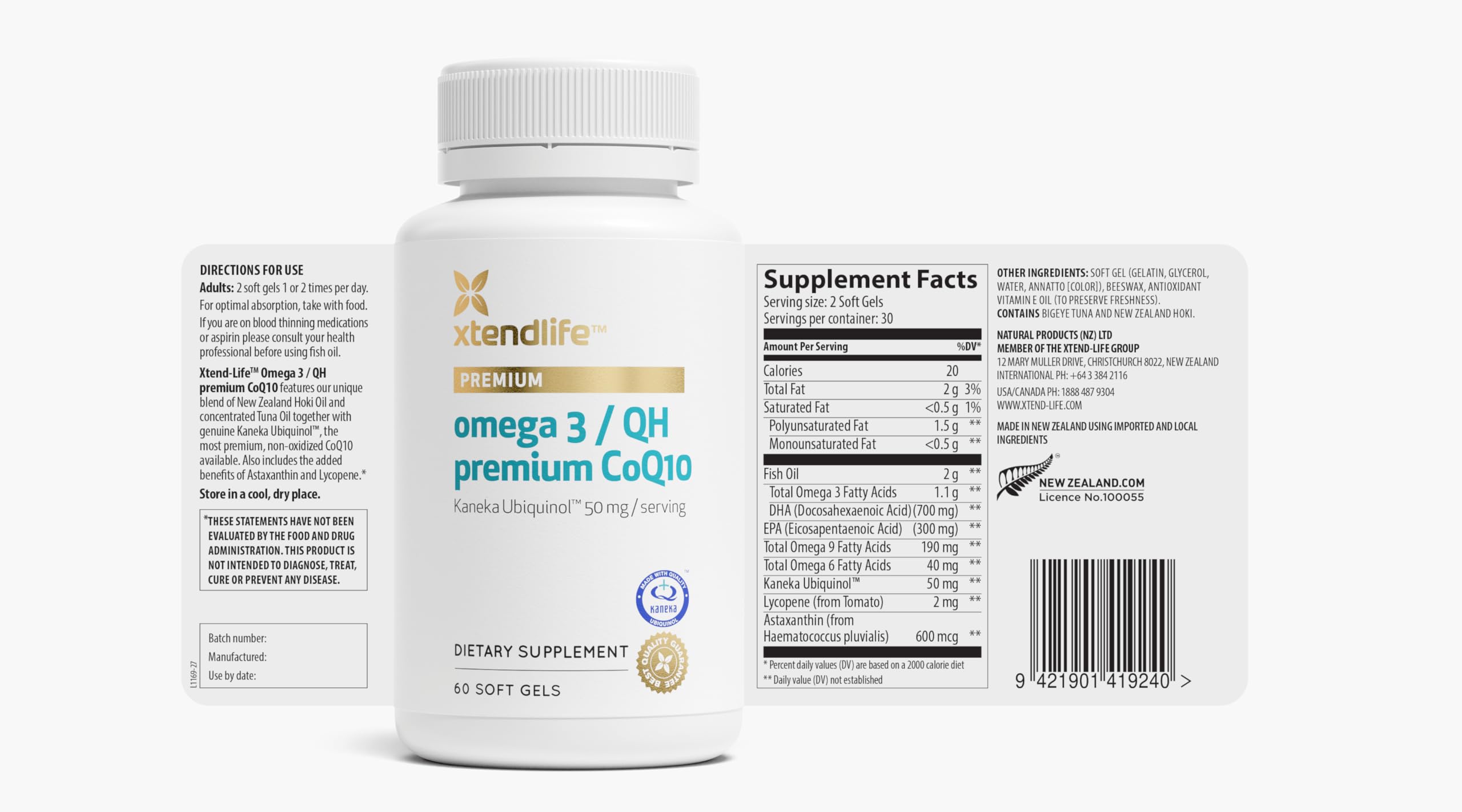 Xtendlife Omega 3 QH: astaxantina y licopeno para vitalidad de la piel.