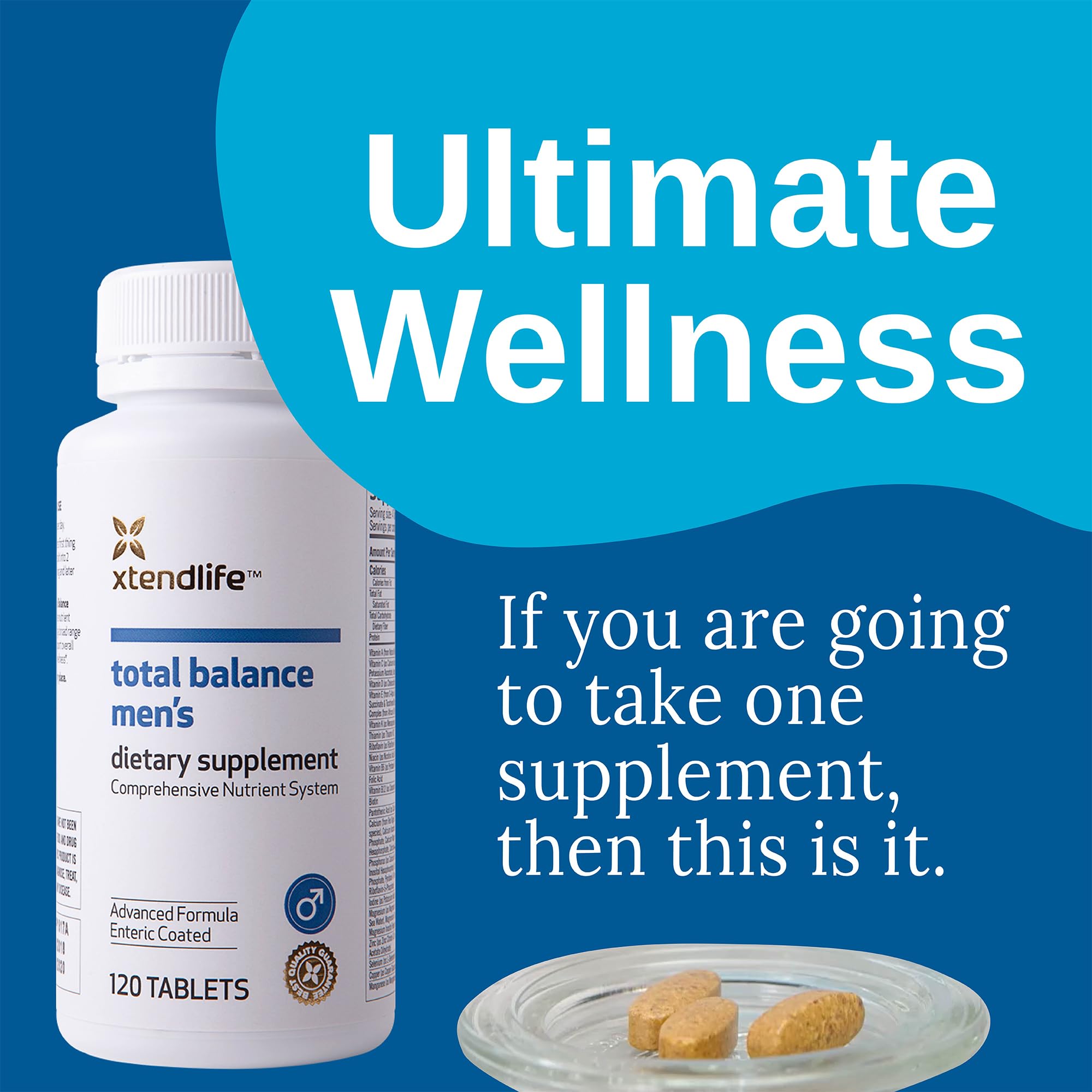 Xtendlife Total Balance etiqueta detalle destacando ingredientes clave para hombres.