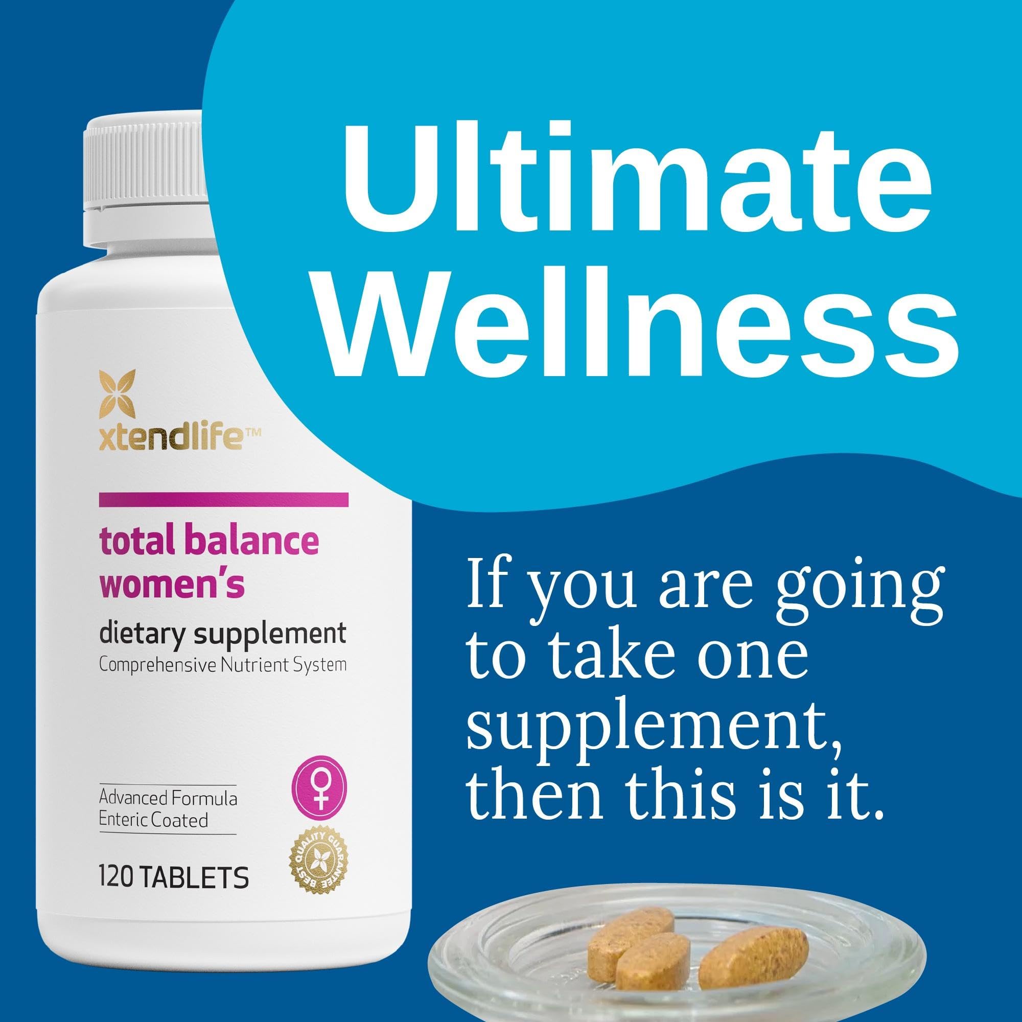 Cápsulas Xtendlife Total Balance para mujer, soporte nutritivo de energía diaria.