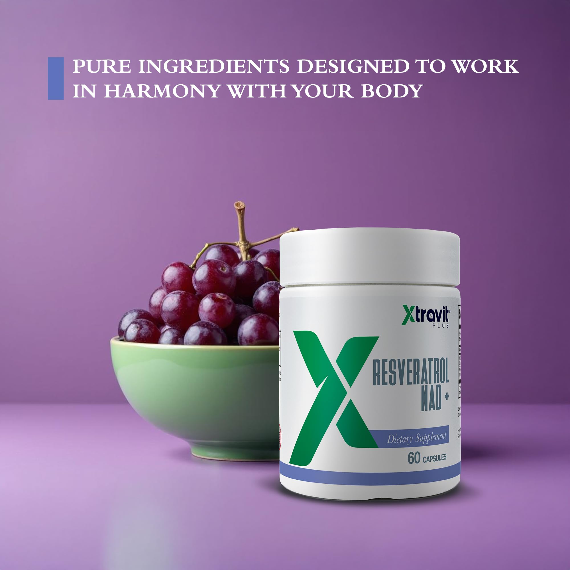 Tapa y cápsula de Xtravit Resveratrol NAD, acabado suave y aspecto premium