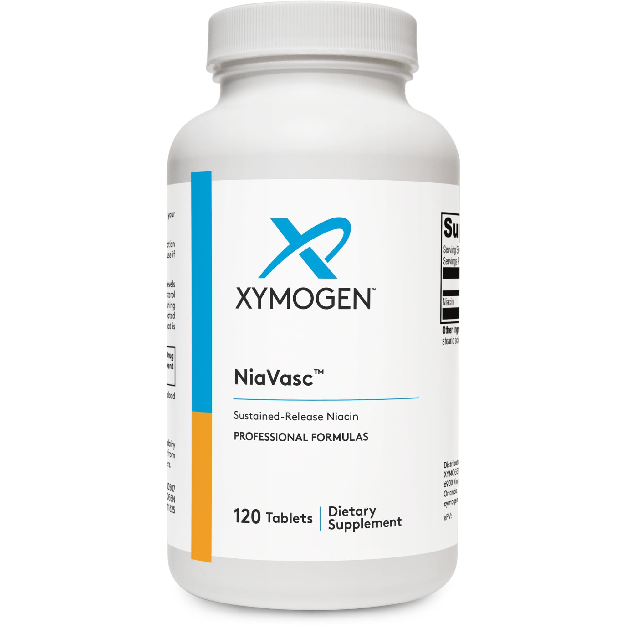 XYMOGEN NiaVasc en botella con etiqueta, liberación sostenida para apoyar lípidos