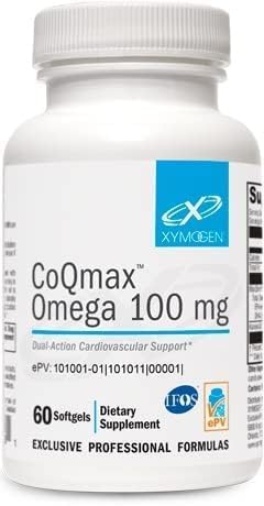 XYMOGEN CoQmax Omega botella-delante, apoyo al corazón y claridad de uso.