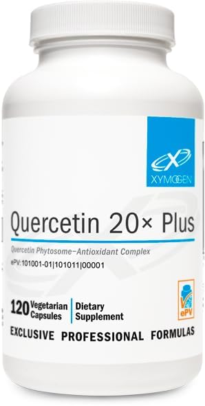 XYMOGEN Quercetina 20× Plus, botella frontal, posible apoyo inmunológico diario.