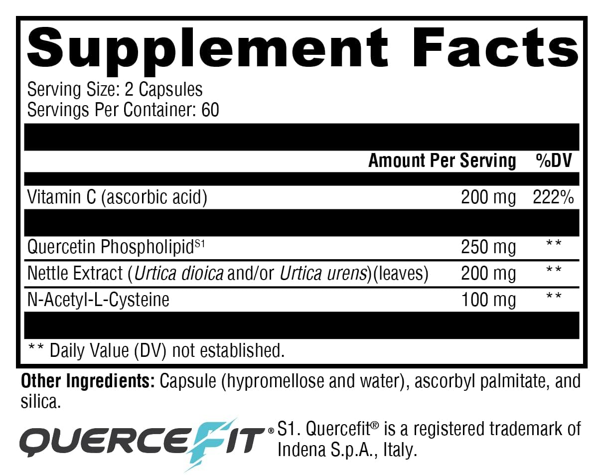 XYMOGEN Quercetina 20× Plus, etiqueta visible, identificación de ingredientes clave.