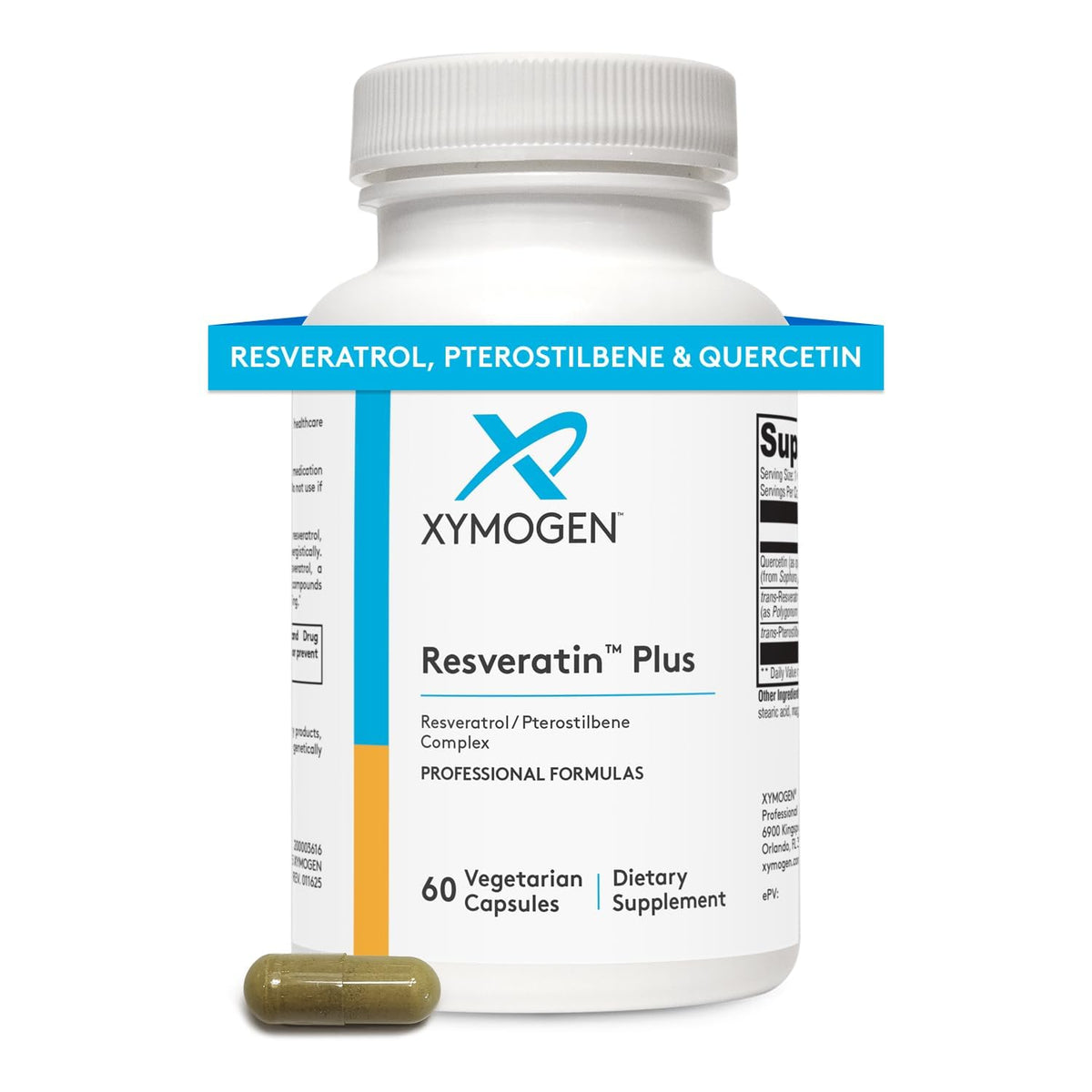 XYMOGEN Resveratin Plus cápsulas: apoyo antioxidante para nutrición celular diaria.