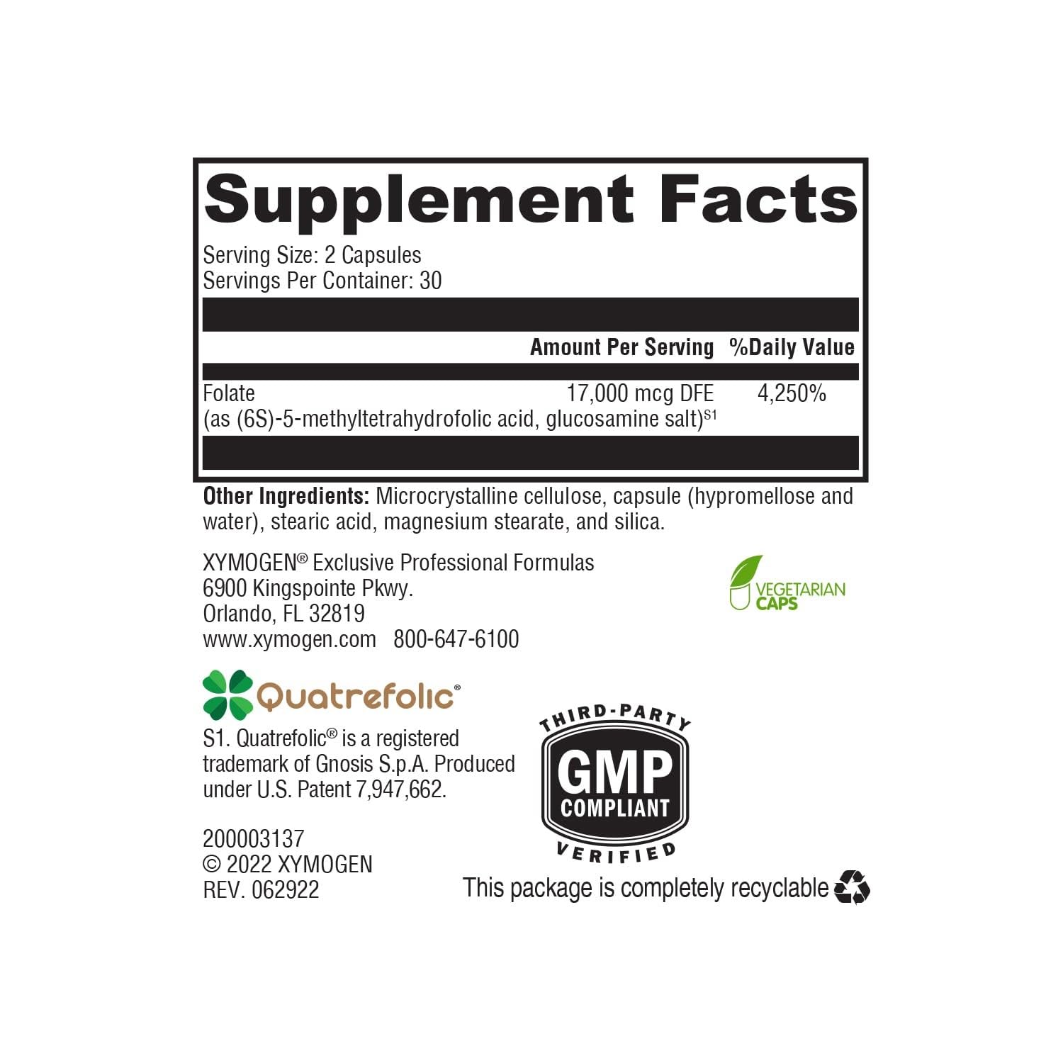 xymogen 5-mthf es, cápsulas de metilfolato, favorecen la metilación y la salud cardiovascular.