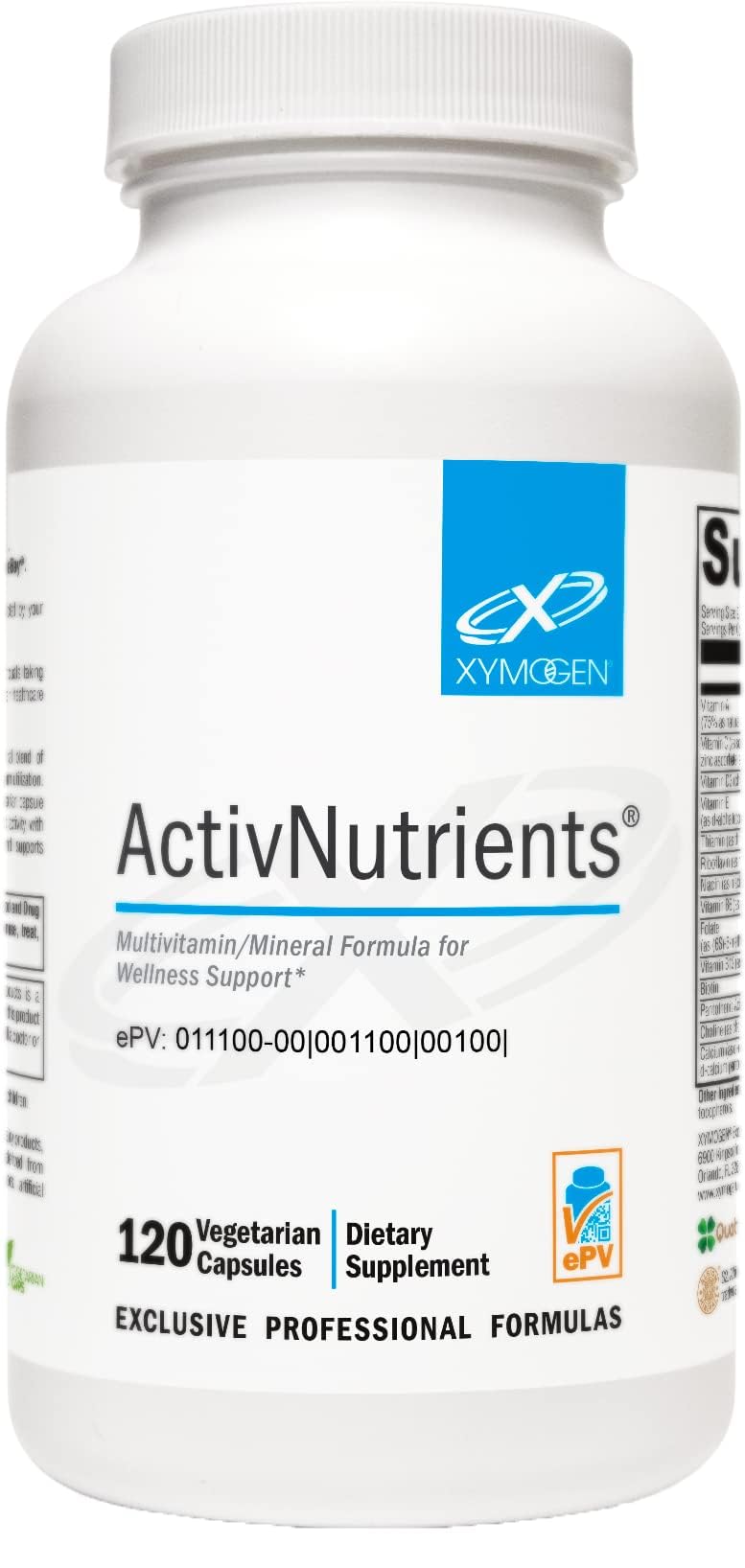 XYMOGEN ActivNutrients: vista frontal de la botella para uso diario y bienestar.