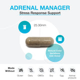 XYMOGEN Adrenal Manager, ingredientes clave visibles para uso práctico.
