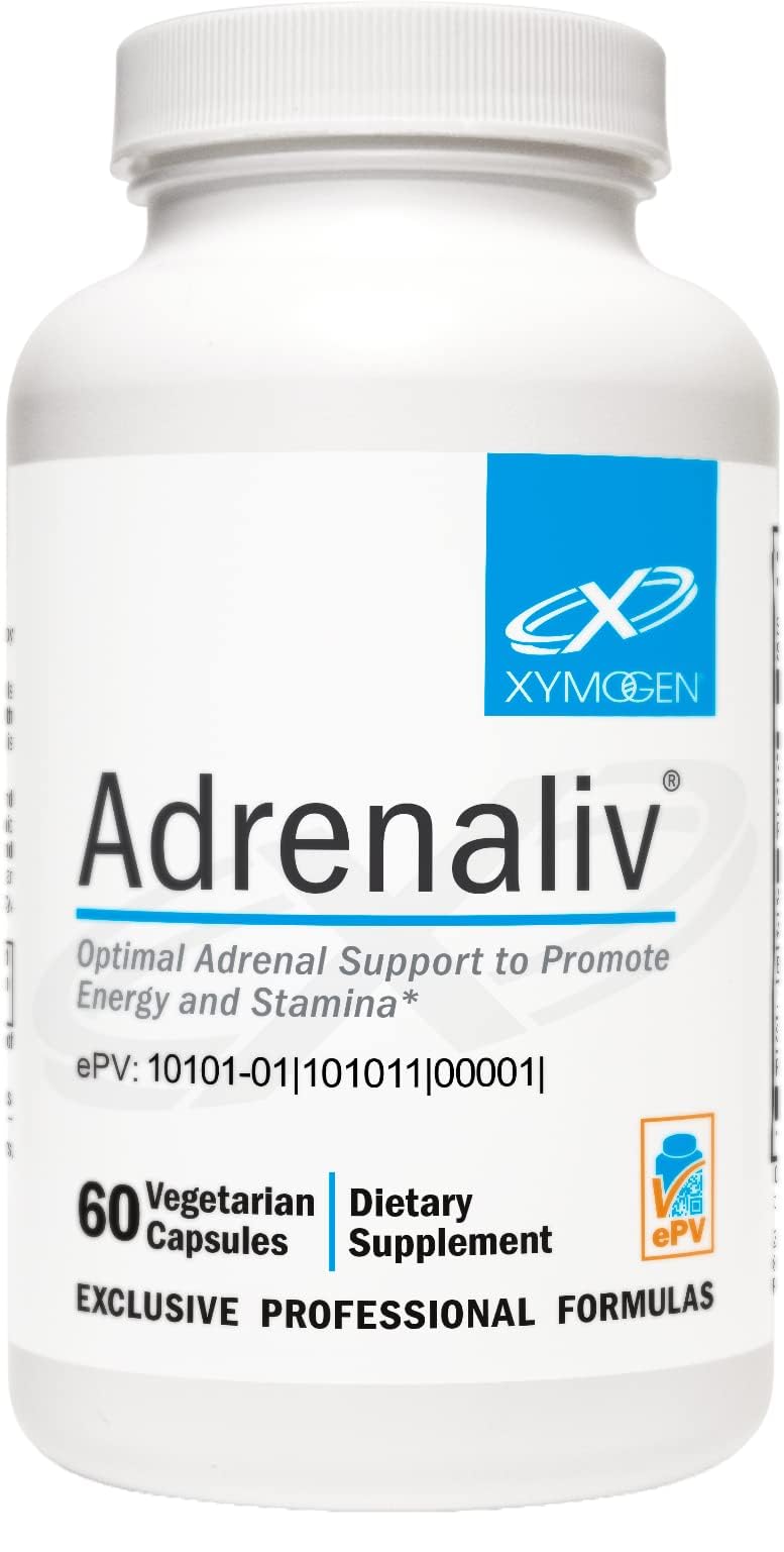 XYMOGEN Adrenaliv, cápsulas de 60 unidades para energía diaria y apoyo adrenal.