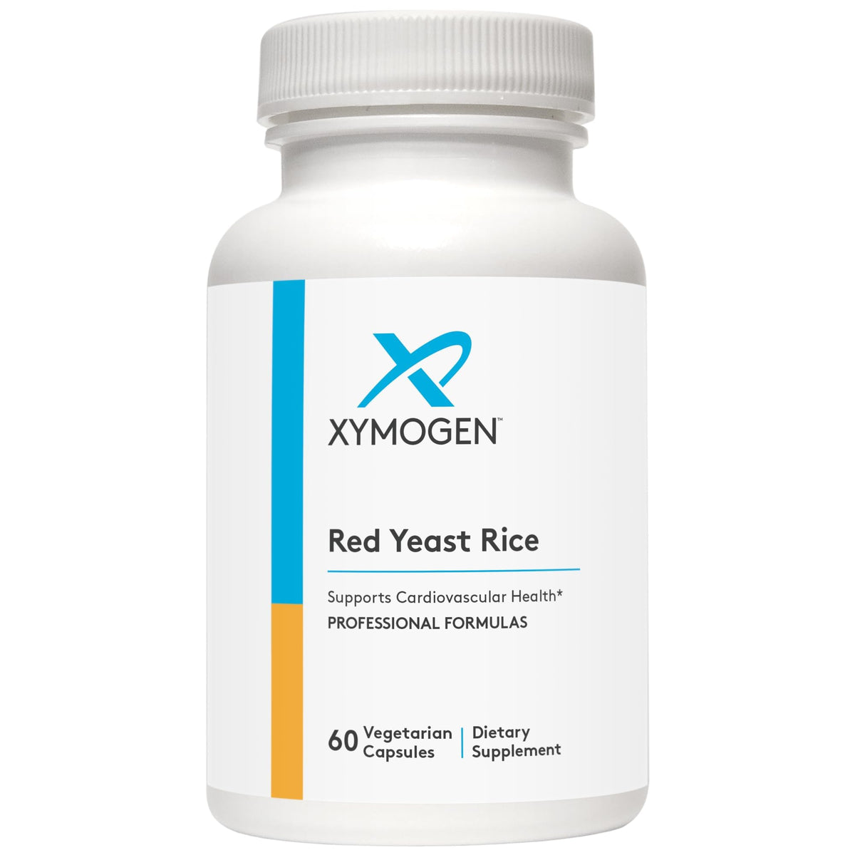 Xymogen arroz-fermentado-levadura: botella lista para apoyar la salud cardiovascular.