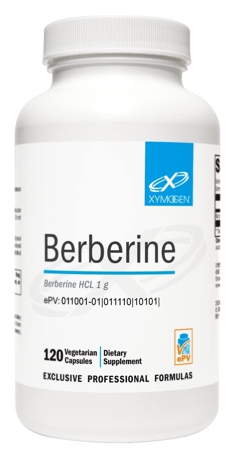 XYMOGEN Berberine: botella de cápsulas para uso diario y apoyo metabólico suave.