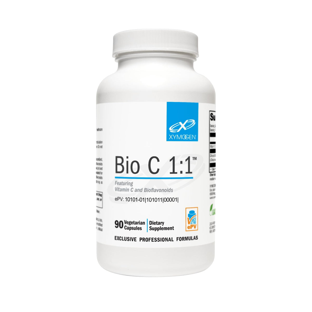 XYMOGEN Bio C 1:1 en botella de cápsulas para uso diario.