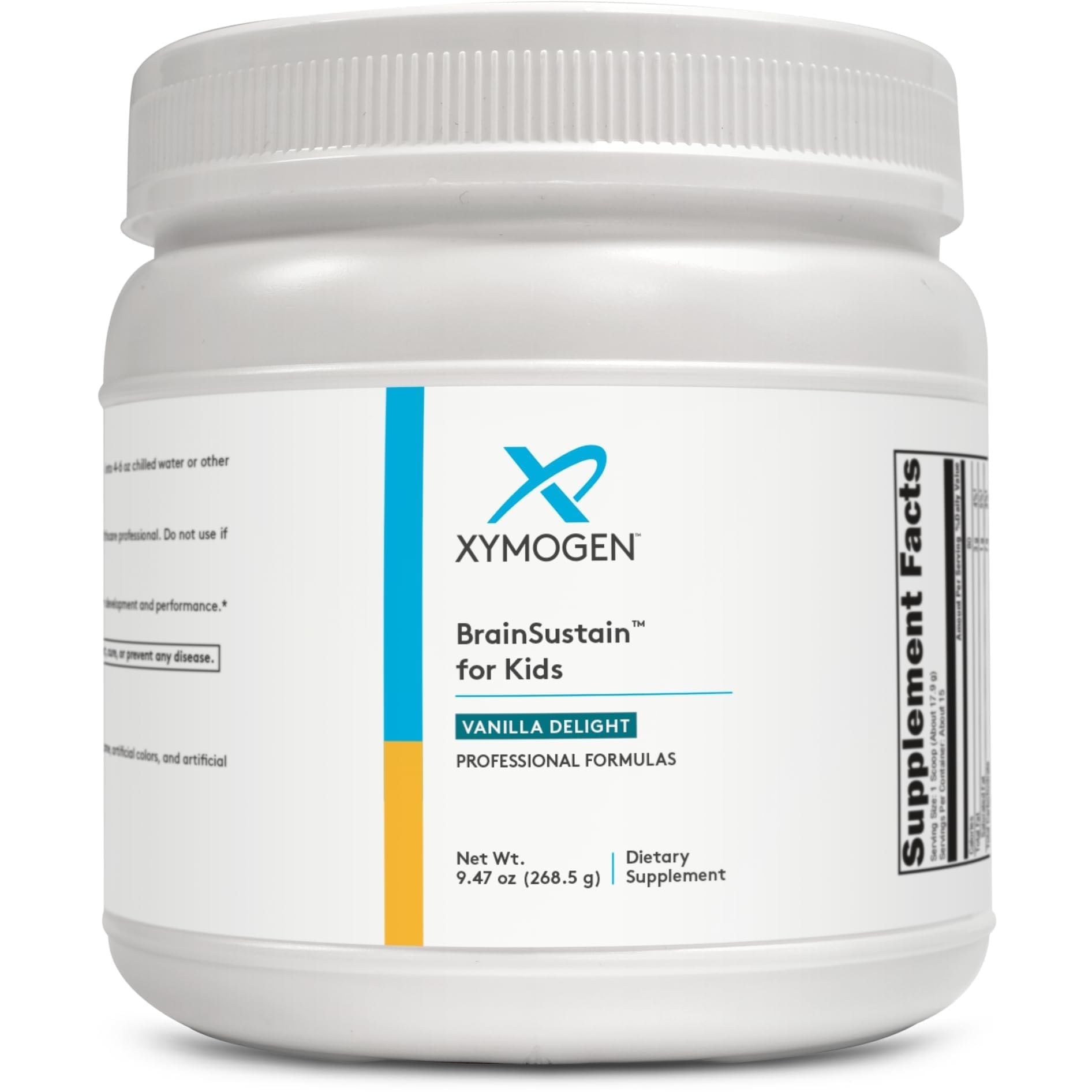 XYMOGEN BrainSustain para niños, botella con vainilla, apoyo a la concentración diaria