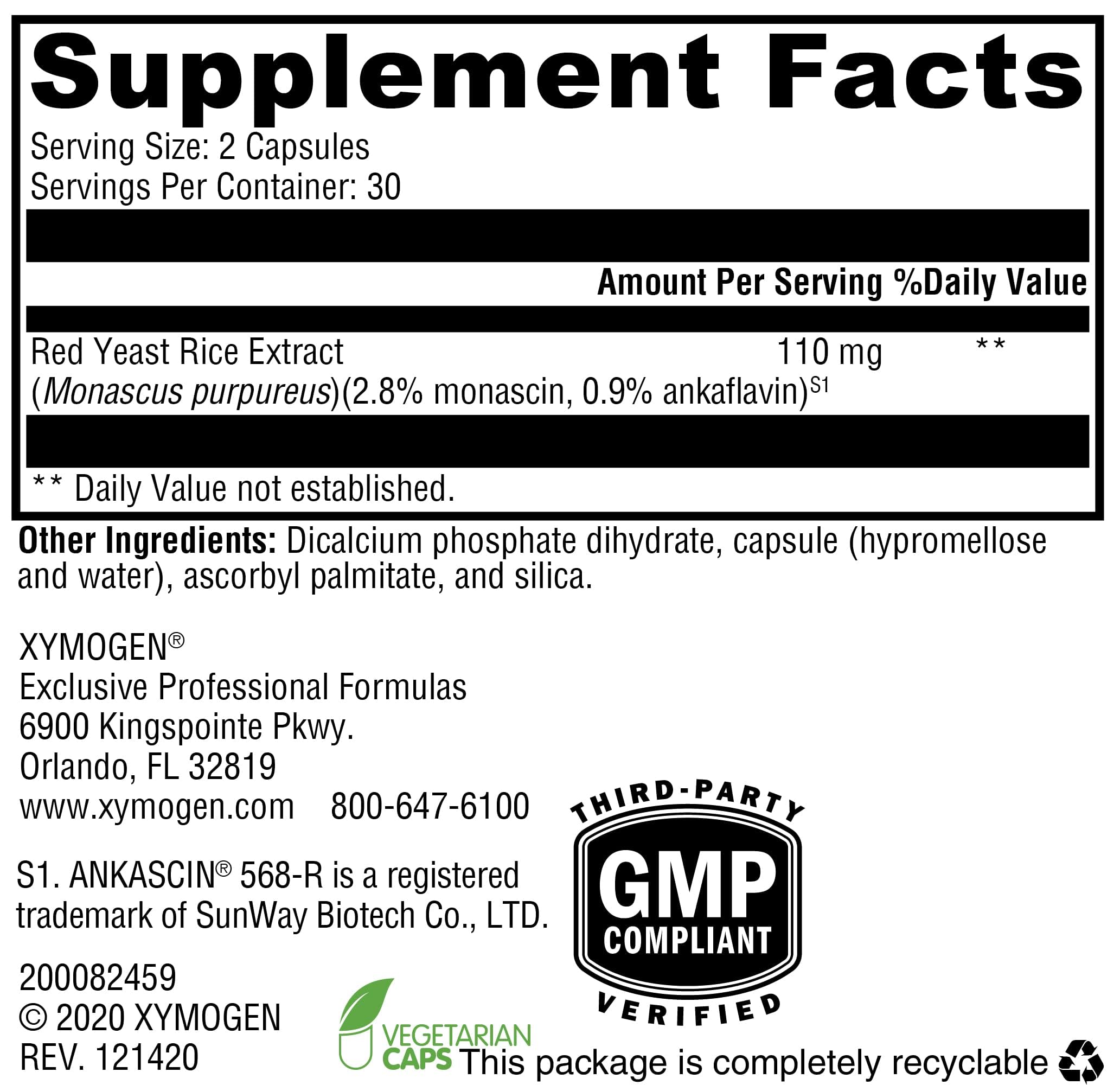 Xymogen cápsulas-monascus-purpureus: puede apoyar el metabolismo de lípidos.