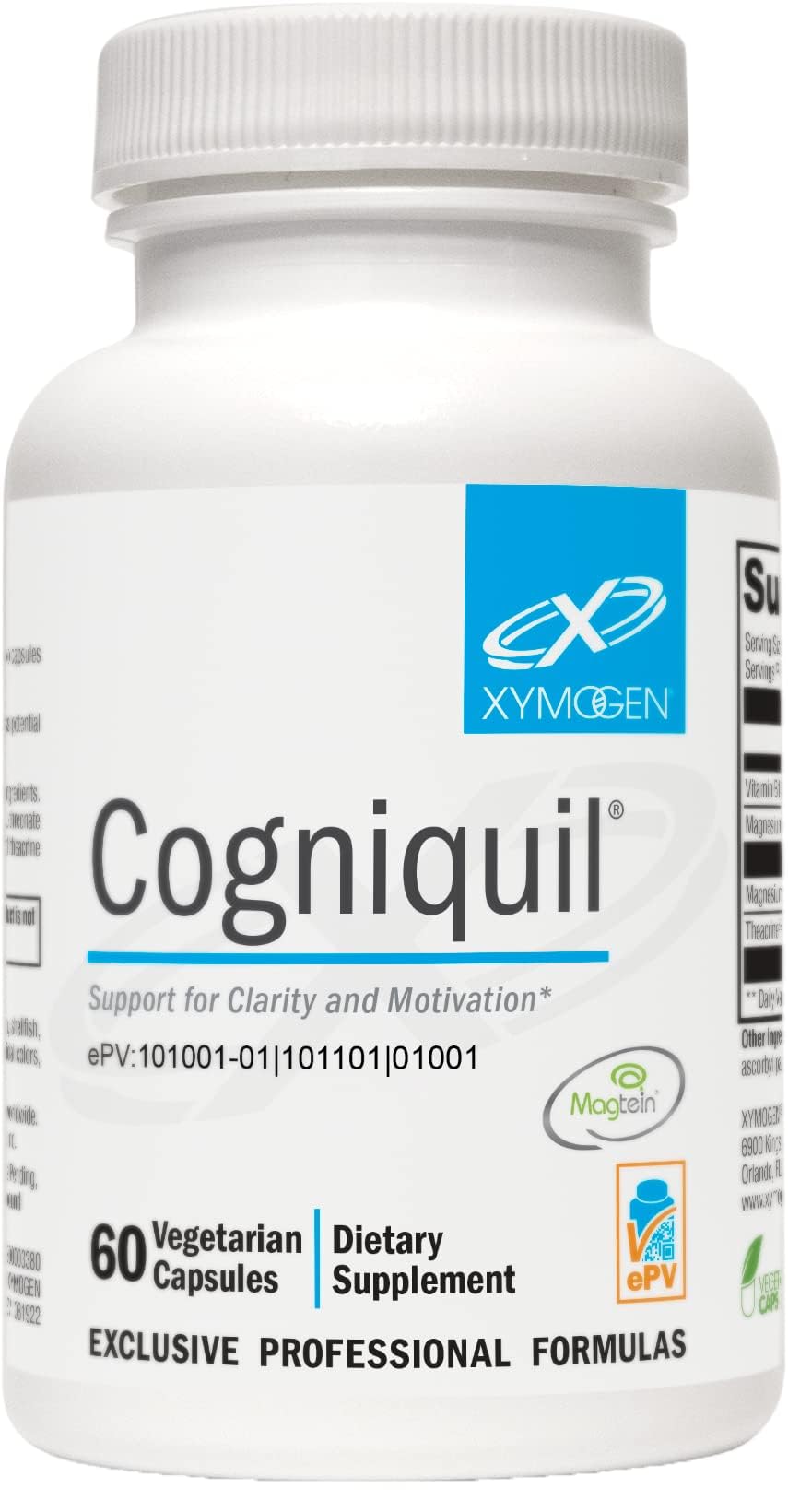 XYMOGEN Cogniquil, botella frontal, promueve claridad mental sin esfuerzo.