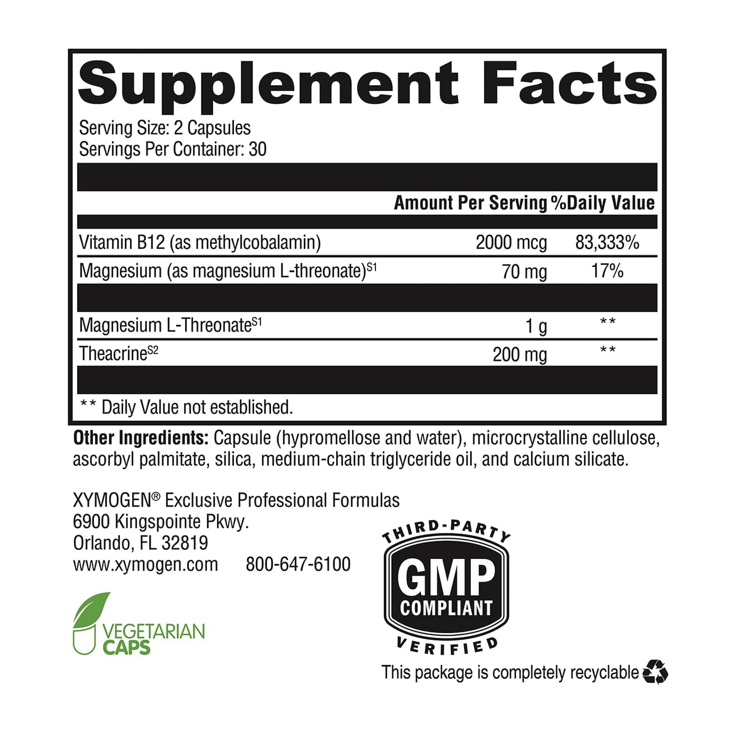 XYMOGEN Cogniquil, etiqueta frontal, información clara sobre ingredientes.