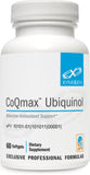 Botella de XYMOGEN CoQmax con ubiquinol de 200 mg, apoyo antioxidante diario.