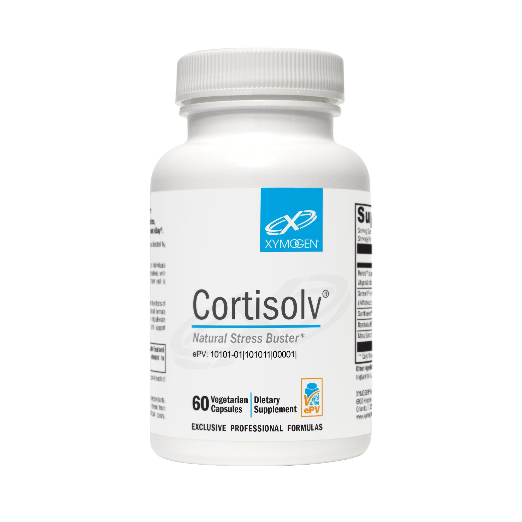 XYMOGEN Cortisolv, botella frontal: apoyo natural para la energía diaria