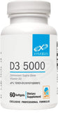 Xymogen D3 5000 botella: vitamina D de alta absorción para huesos y sistema inmune.
