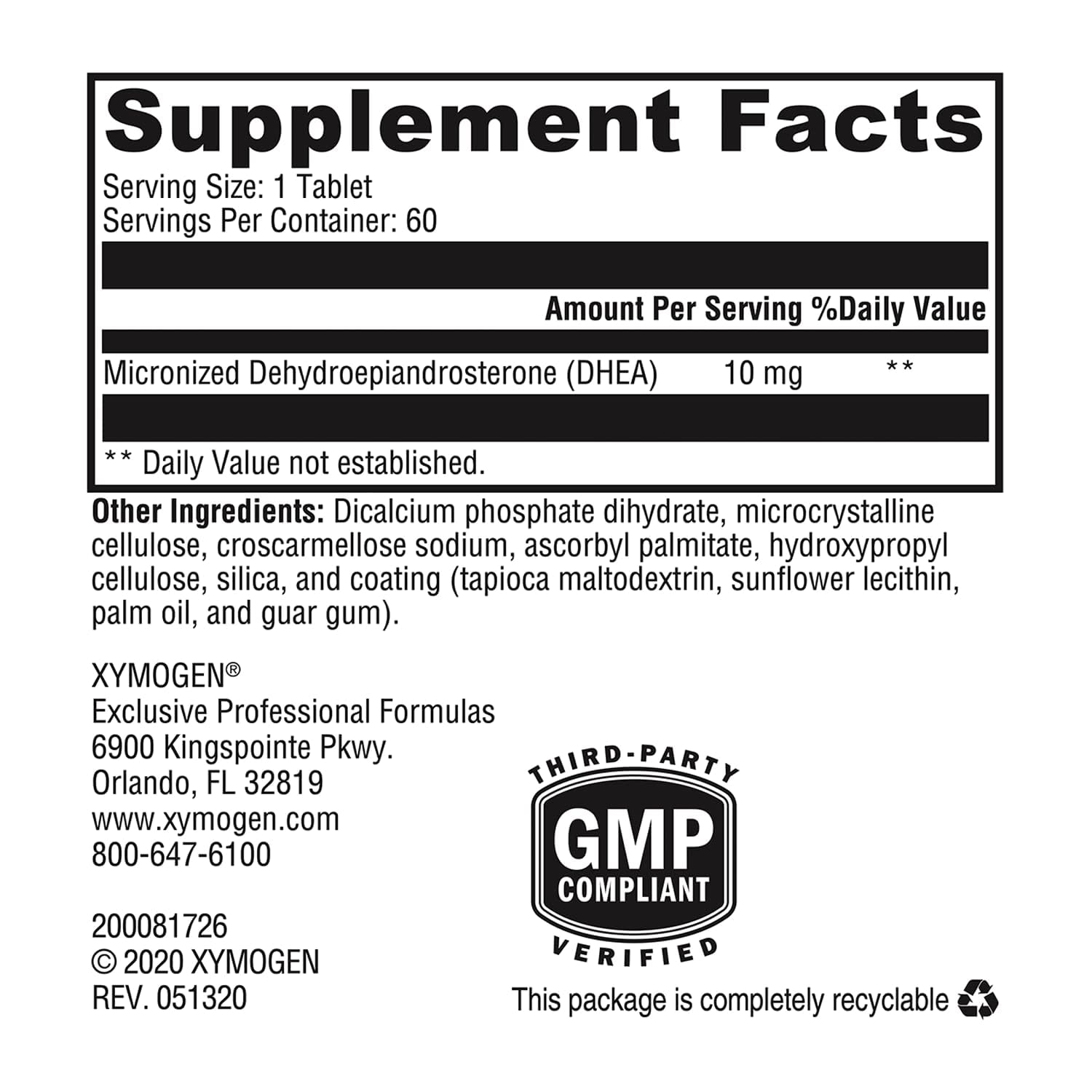 XYMOGEN DHEA: tabletas de 10 mg para toma cotidiana.