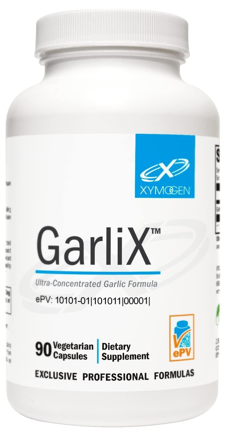 GarliX de XYMOGEN cápsulas concentradas para apoyar la salud cardiovascular e inmunológica.