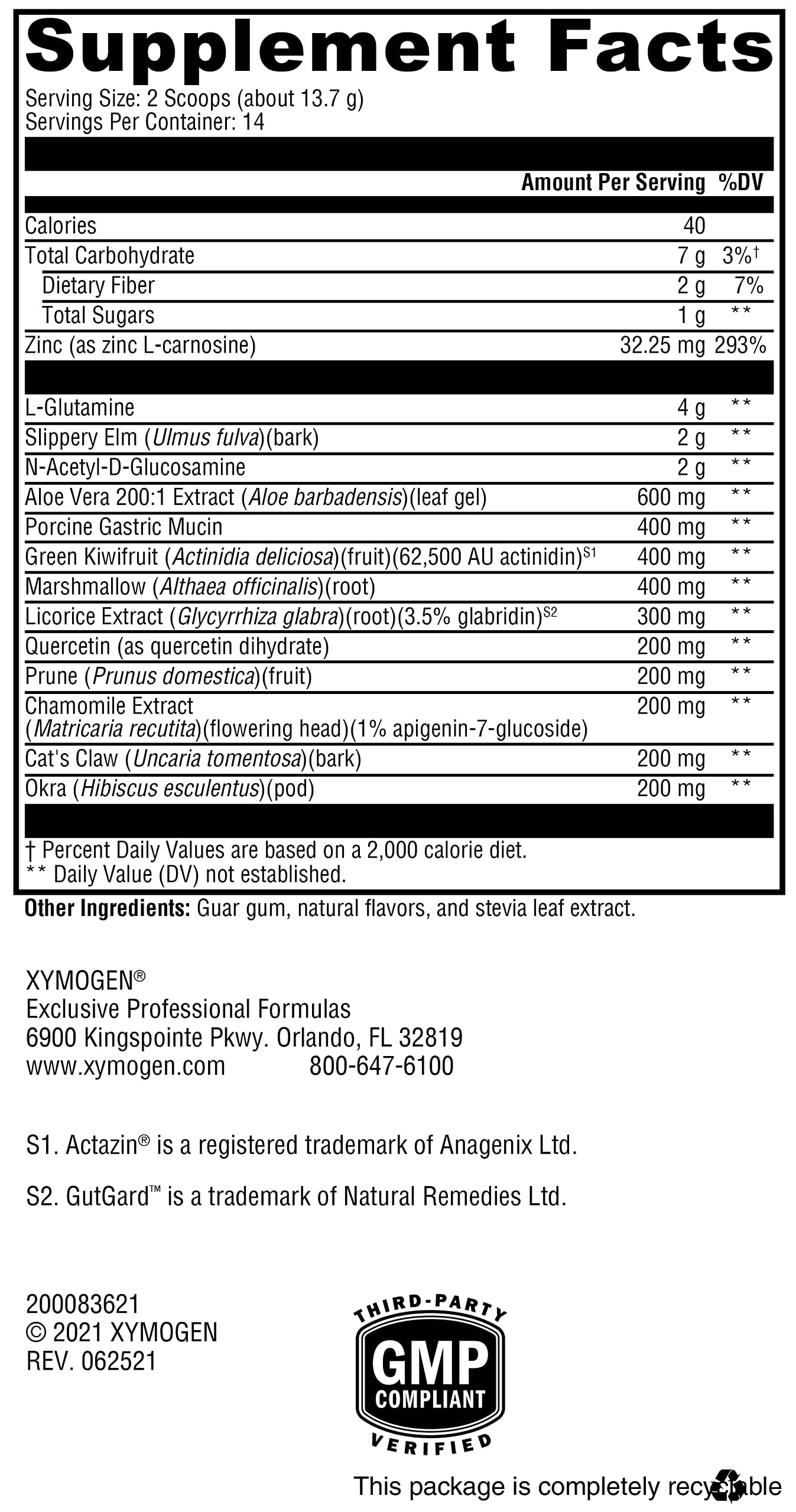 Frasco de XYMOGEN GI Balance de 6.77 oz listo para mezclar.