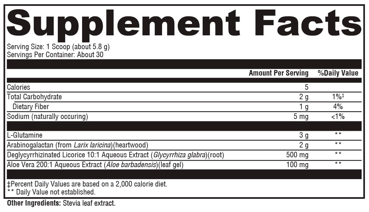 Etiqueta frontal de GlutAloeMine con información del producto